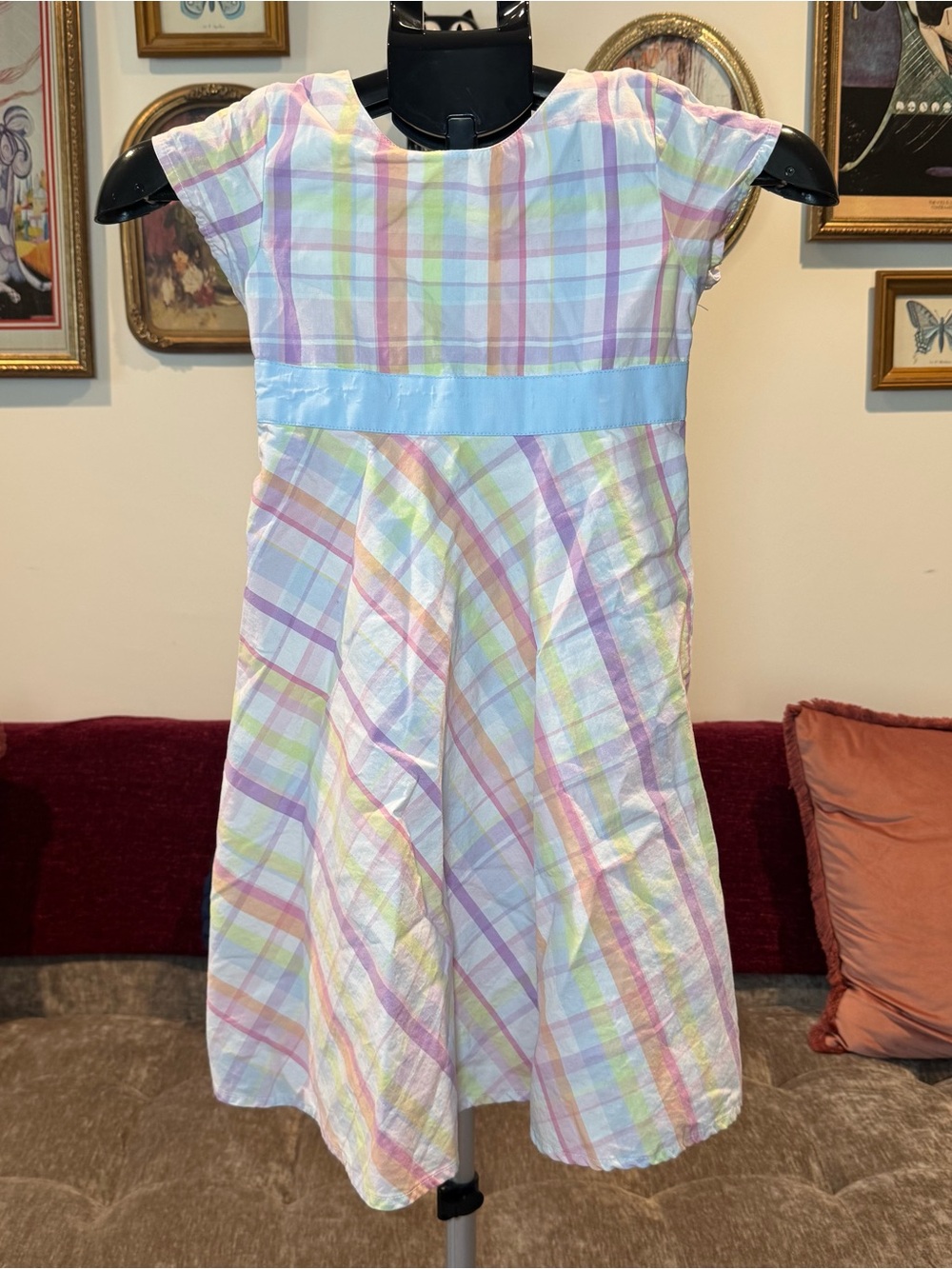 Carter's Pastel Plaid Dress with Light Blue Waistband